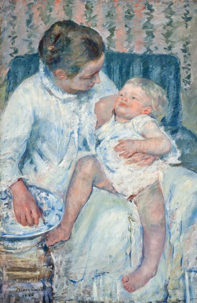 Madre a punto de lavar a su hijo soñoliento de Mary Cassatt